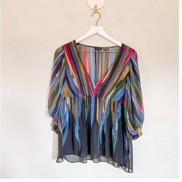 ted baker london brita silk stripe black pink green blouse 1 nwot - Picture 1 of 7